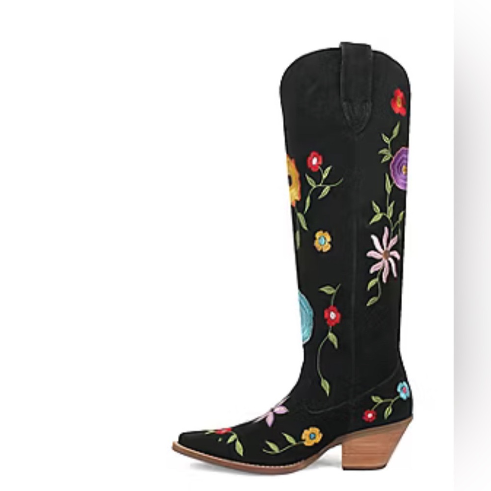 Dingo Black Floral Embroidered Heeled Boots - Picture 2 of 7